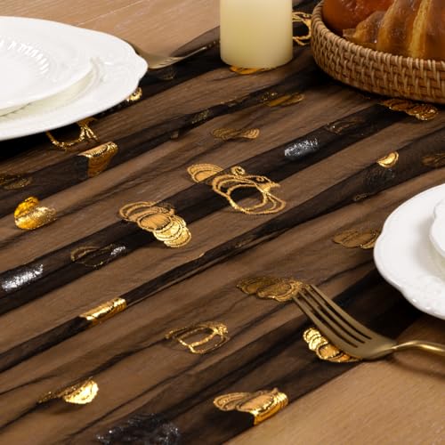 MLMC Fall Pumpkin Table Runner Black Sheer Gauze Foil 6PC - Elegant Holiday Decor