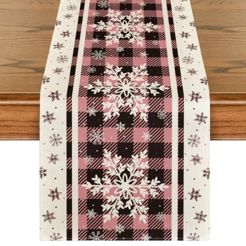 Artoid Mode Snowflakes Christmas Table Runner 13x72 Inch Pink for Holiday Decor