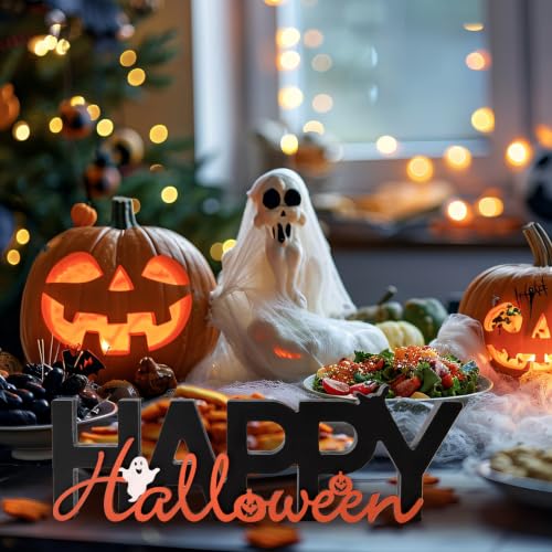 Happy Halloween Sign Wooden Table Centerpiece Black Indoor Decor