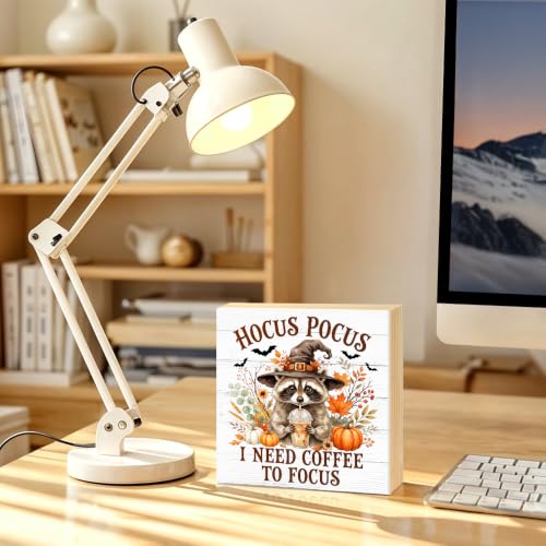 Hocus Pocus Wooden Box Sign - I Need Coffee To Focus - White 068
