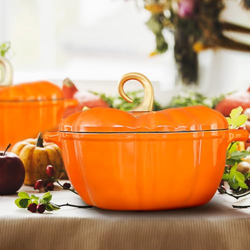 Orange Pumpkin Dutch Oven Pot 3.8 Qt Enameled Cast Iron Halloween Decor