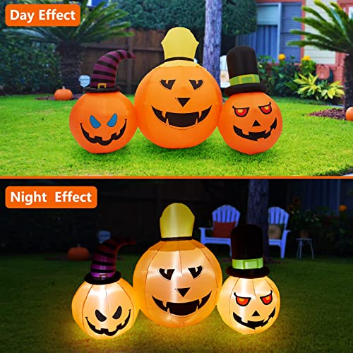 Inflatable Pumpkin Yard Decor Set with LED Lights - 3 Pack, 7.9 Inch Outdoor Halloween Decorations
