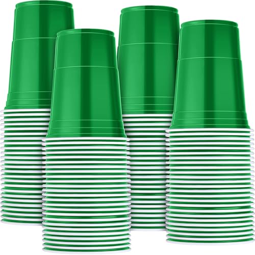 Mimorou Green Disposable Plastic Cups 16 oz Pack of 200 for Weddings & Parties