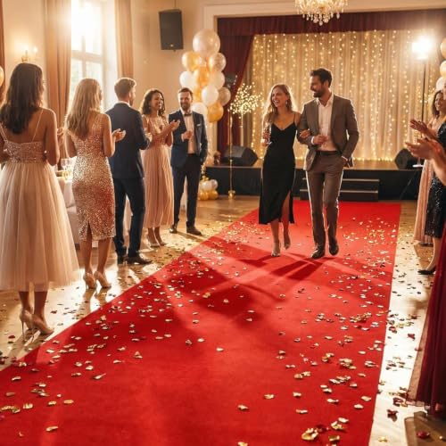 Disposable Aisle Runner 3x100 Feet - Red Wedding Carpet with Nails & Adhesive - Round Variation