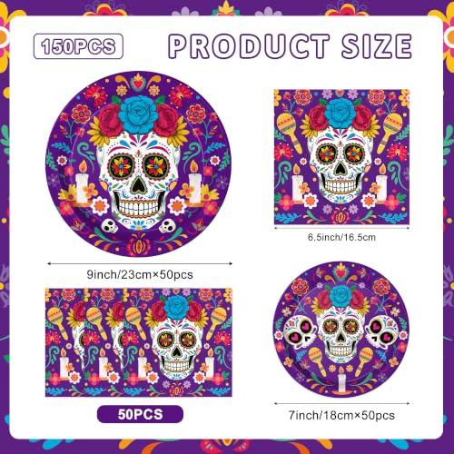 150Pcs Day of The Dead Party Plates and Napkins Set - Dia de Los Muertos Supplies