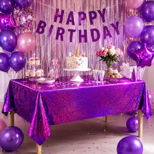 Pink and Purple Laser Holographic Tablecloths - 2 Pack Birthday Party Decorations