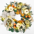 20-Inch Fall Wreath with Lights - Eucalyptus Pumpkins Autumn Decor