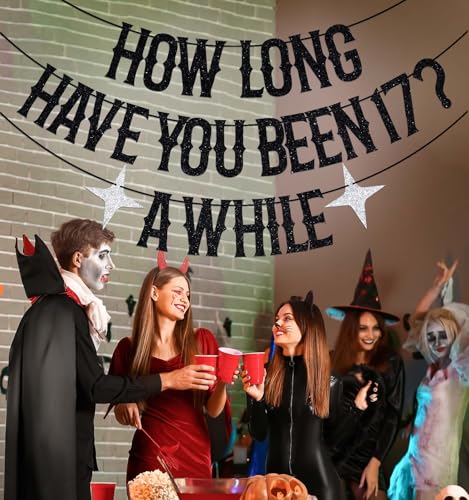 Vampire Themed 17th Birthday Banner - Halloween Party Decoration, Glitter Black