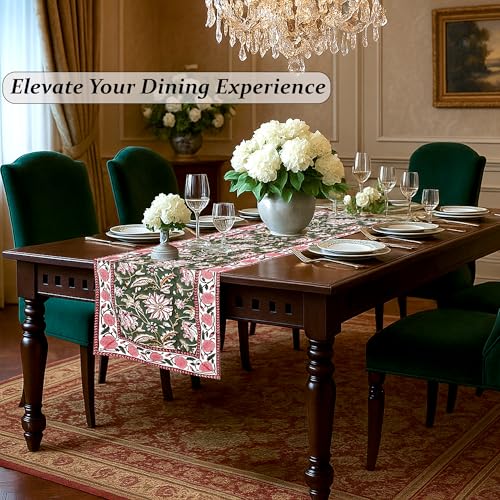 Cotton Hand Block Print Table Runner - Hunter Green 16x70 Inches