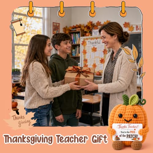 Halloween Teacher Gifts Crochet Pumpkin with Appreciation Card - Fall Office Decor