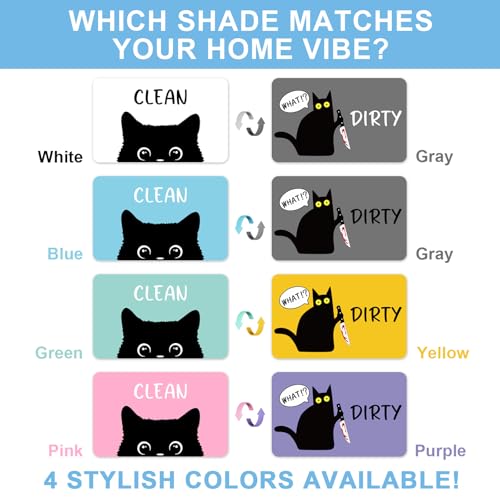 Pink Cat Dishwasher Magnet - Reversible Black Cat Clean Dirty Sign, Kitchen Refrigerator Reminder