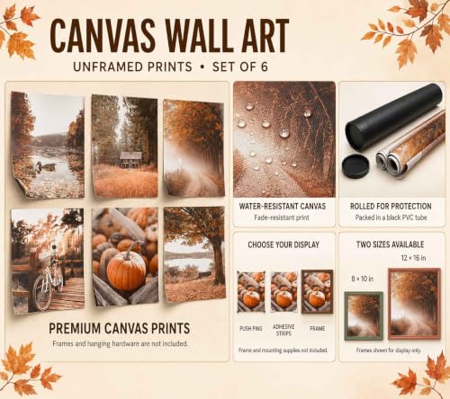 Autumn Landscape Canvas Wall Art Set - Fall Tree & Nature Posters, 16x12 Inches, Unframed - Seasonal Home Decor
