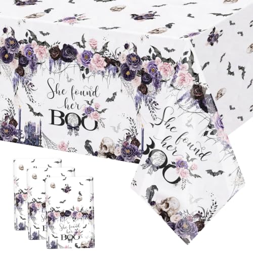 Halloween Bridal Shower Tablecloth 3 Pack - She Found Her Boo Gothic Decor