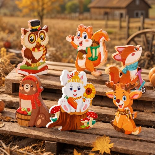 Fall Wooden Animal Decorations Set - Woodland Critters for Autumn Decor