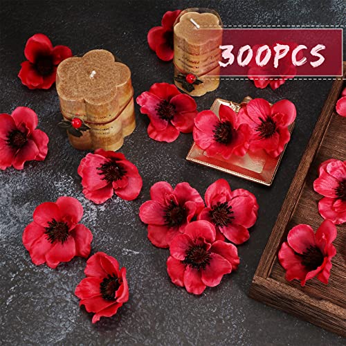 300 Pieces Red Fake Poppies Flowers Artificial Decor for Halloween & Memorial