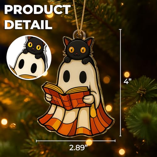 Ghost Reading Book Ornament - Halloween Decor for Book Lovers, Gift Idea