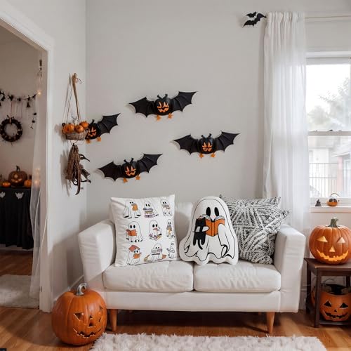 Halloween Ghost Reading Book Throw Pillows Set - Cuddly 15.7-Inch Decor
