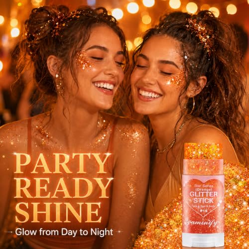 Paminify Orange Hair Glitter Stick - Fall Body & Face Sparkle for Festivals & Halloween