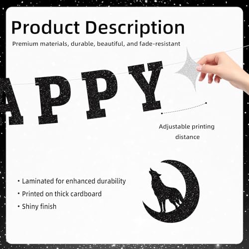 Vampire Theme Happy Birthday Banner Gothic Party Decorations - Black Glitter