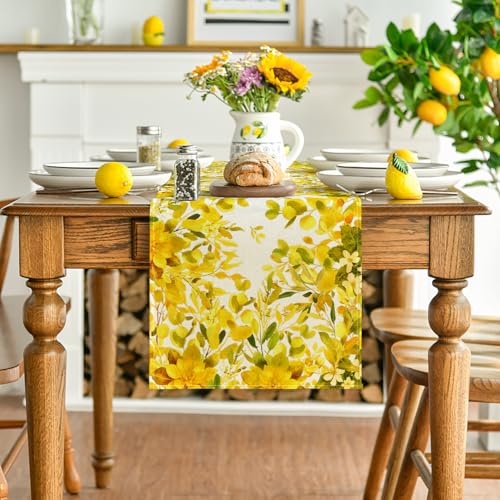 Yellow Floral Eucalyptus Table Runner 13x72 Inch Summer Home Decor