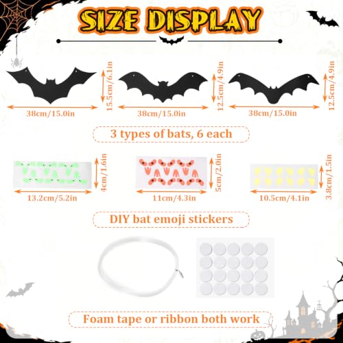 Black Halloween Hanging Bats Set - 3D Realistic Flying Bat Decorations for Yard & Indoor, 18pcs