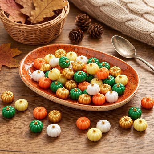 Mini Fall Pumpkins for Crafts and Decorations - 50 Pcs Rustic Resin Set