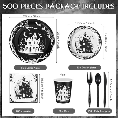 Halloween Party Supplies Set for 50 Guests - Plates Cups Napkins Cutlery Halloween Decorations