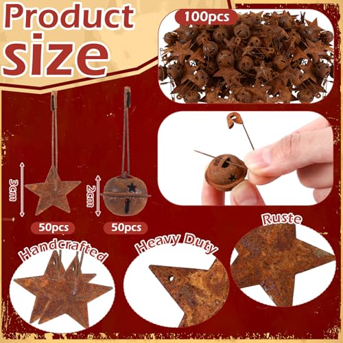 Rustic Christmas Jingle Bell and Star Safety Pins - 200 pcs Holiday Decor