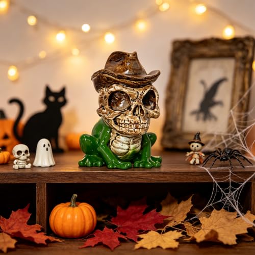 Halloween Gothic Frog Skull Decoration - Western Cowboy Skeleton Figurine