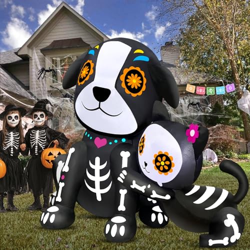 5 Ft Day of the Dead Inflatable Decor with LED Lights for Halloween & Yard