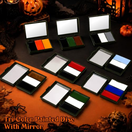 Black White Red Face Paint Kit with Mirror & 3 Brushes + 3 Sponges - Halloween Makeup