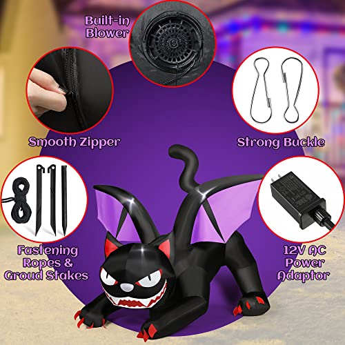 Giant Black Cat Inflatable Halloween Decoration with LED Lights - 6 Feet Animated Yard Decor