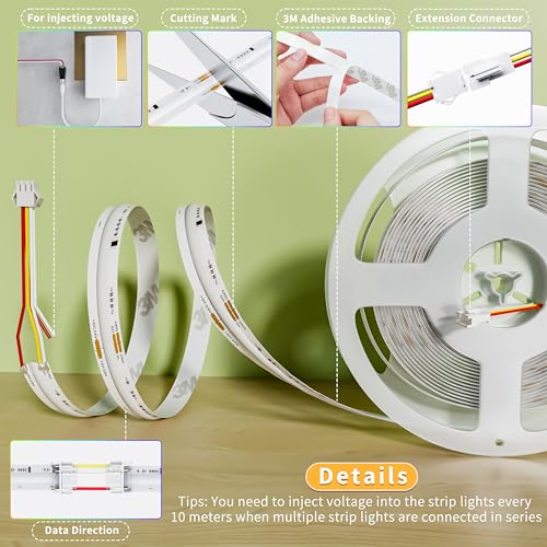 24ft RGB Smart IC COB LED Strip Light - Addressable Multicolor Tape for TV & Bedroom