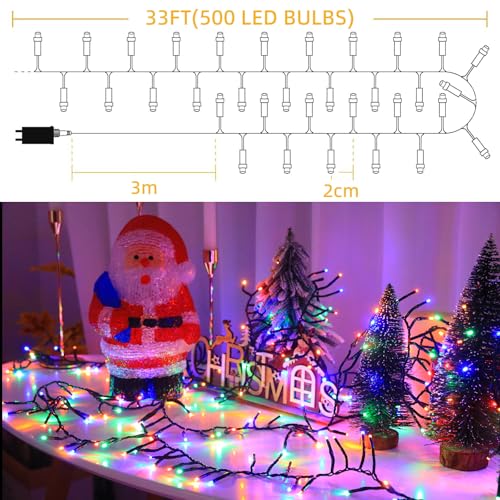Multicolor 500 LEDs Christmas Cluster Lights with Remote - 33ft Firecracker String Lights, 8 Modes Waterproof