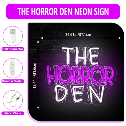 Horror Den Neon Sign Halloween Neon Lights for Bedroom Party & Game Room - Scary LED Wall Art - USB Powered - Spooky Wall Decor - Variation of THIS listing