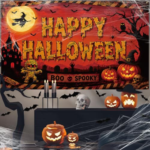 Halloween Party Decorations Banner Set with Spooky Banner Balloons & Web