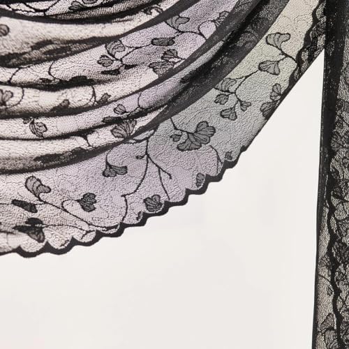 NAPEARL Black Lace Bed Curtain - 57 x 216 Inch Floral Drapery for Canopy & Window Decor - Variation: Black Ginkgo Lace 54"W x 216"L