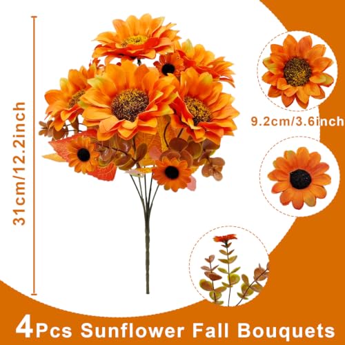 Fall Sunflower & Mums Artificial Bouquet Set - 4 Bundles Autumn Decor for Indoor & Outdoor