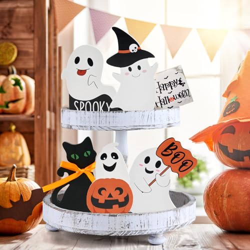 Halloween Ghost and Black Cat Decor Set - Indoor Tiered Tray Table Signs