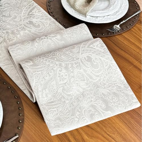 Jacquard Waterproof Table Runner - Milky White, 12x48 Inches - Elegant Dining Decor