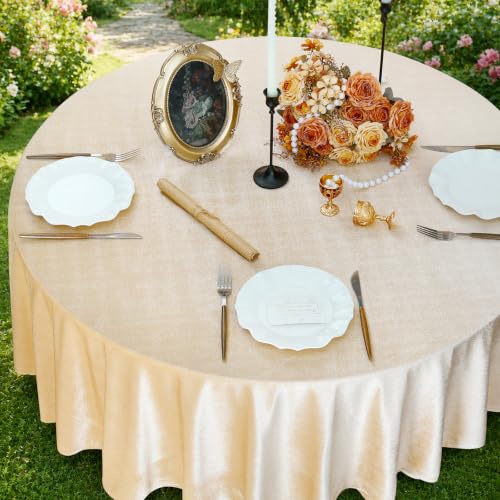 Beige Velvet Round Tablecloth 60 Inch Luxurious Soft Cover for Weddings & Events - Variation of THIS listing