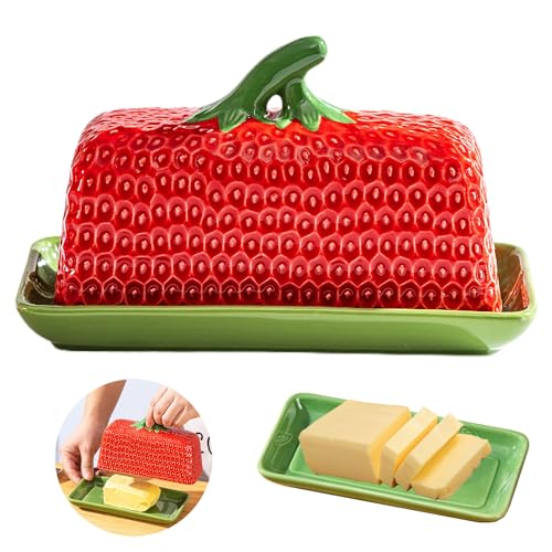 Red Pumpkin Shaped Butter Dish Set with Lid - Kitchen Decor & Holiday Gift