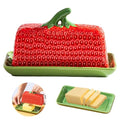 Red Pumpkin Shaped Butter Dish Set with Lid - Kitchen Decor & Holiday Gift