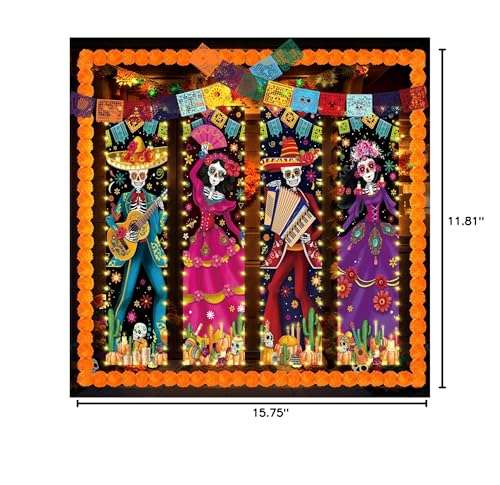 Day of the Dead Decorations Set with LED Banners & Marigolds - Halloween Festival Decor