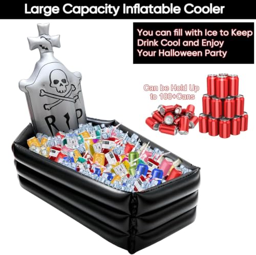 Halloween Inflatable Tombstone Cooler - 44 Inch Party Drink & Candy Holder - Spooky Graveyard Decor
