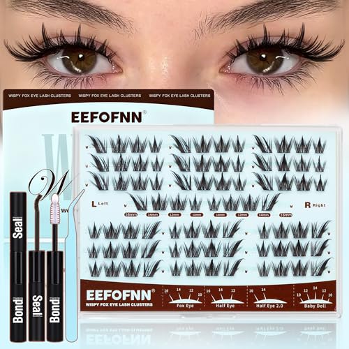 Eyelash Clusters Kit - Anime, Fairy, Fox Eye Styles, DIY Lash Extensions with Lash Bond & Seal