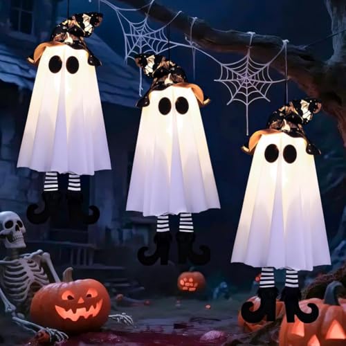Halloween Outdoor Ghost Decorations with Witch Hat Lights - Spooky Yard Decor