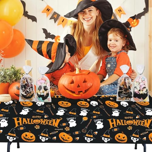Halloween Plastic Tablecloth 3 Pack - Orange Pumpkin & Skeleton Party Decorations