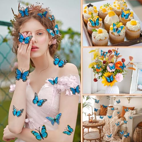 Blue 24 Pcs Monarch Butterfly Wall Decor Set - 3D Artificial Autumn Decorations