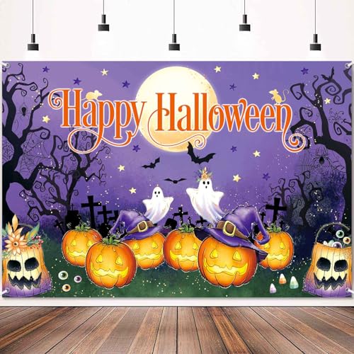 8x6ft Halloween Backdrop Banner Purple Spooky Ghost Pumpkin Photo Wall Decor - Variation of THIS listing